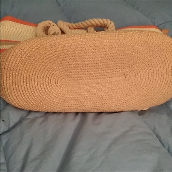 Orange & brown stripe beach tote  bag. - Picture 5 of 7